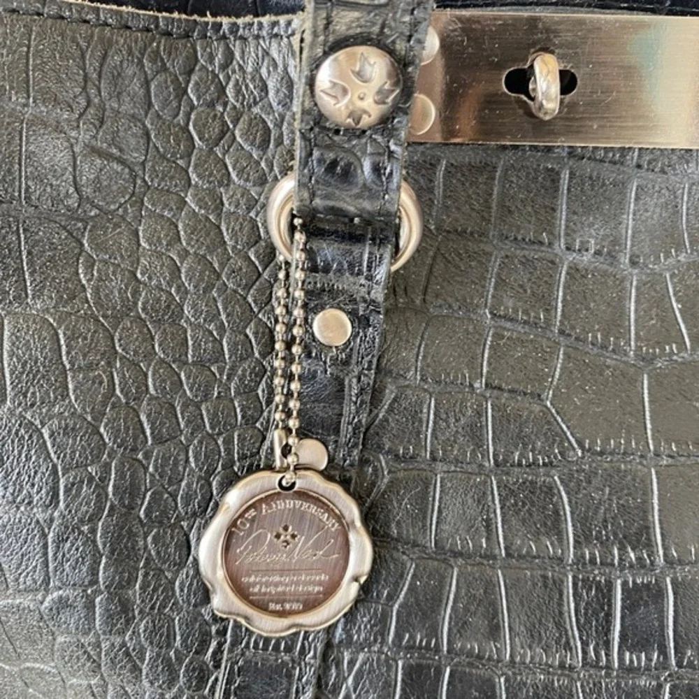 Patricia Nash Benvenuto Croc Leather Tote LARGE‎ Studded Shoulder Bag Black Work